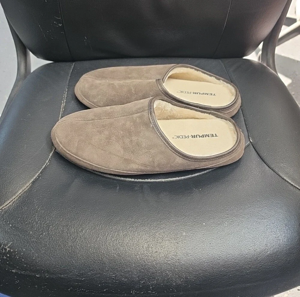 Men's Tempur Pedic Brown Suede Memory Foam Slip-On Slippers